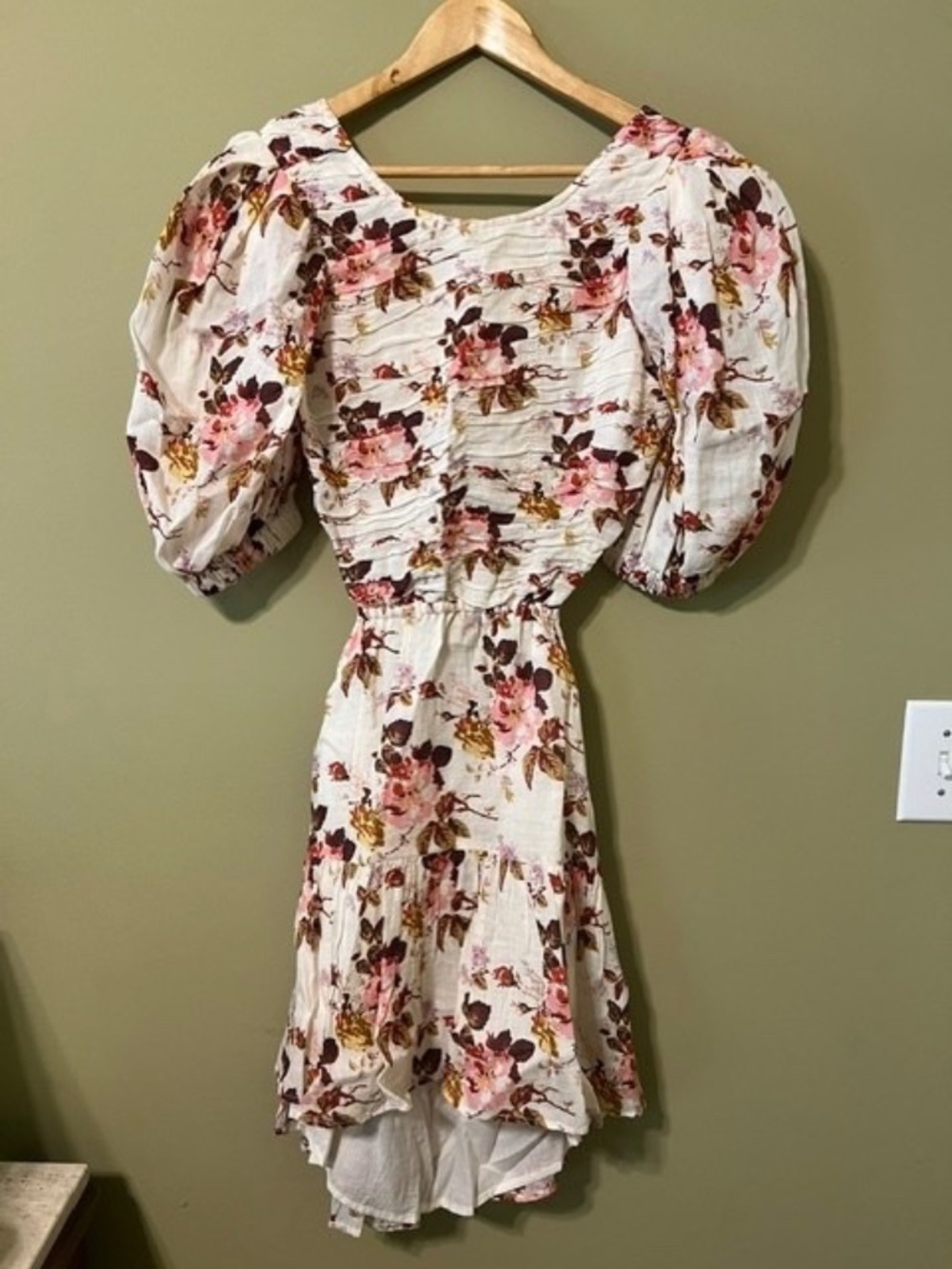 Sea New York Esme Floral Pleated Puff Sleeve Open Back Mini Dress Size XS
